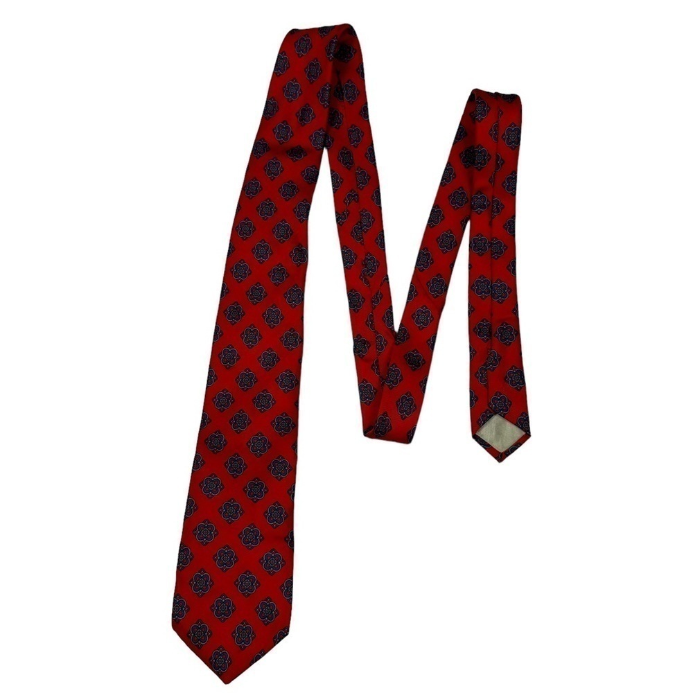 HENRI CHRISTIAN Red Patterned Silk Tie